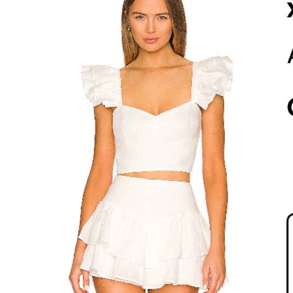 White Ruffle Crop Top and Skirt Set